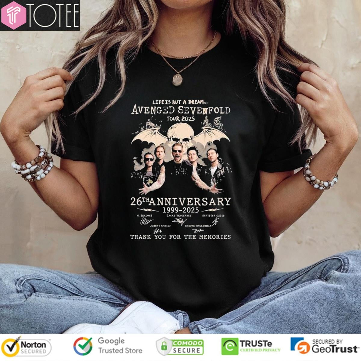 26Th Anniversary Avenged Sevenfold Life Is But A Dream Tour 2025 Signatures T-shirt