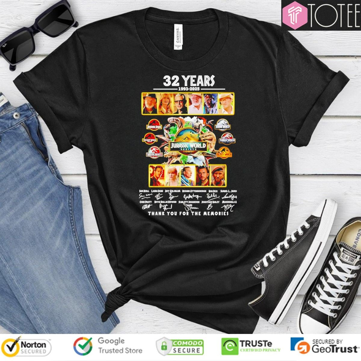 32 Years Jurassic World Rebirth 1993-2025 Signatures Thank You T-shirt