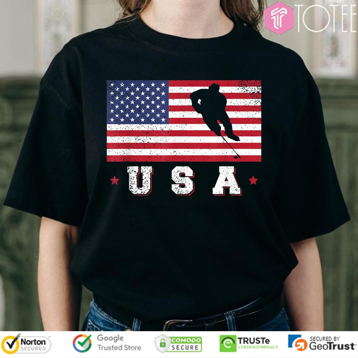 American USA Flag Ice Hockey Patriotic 4Th Of July T-shirt