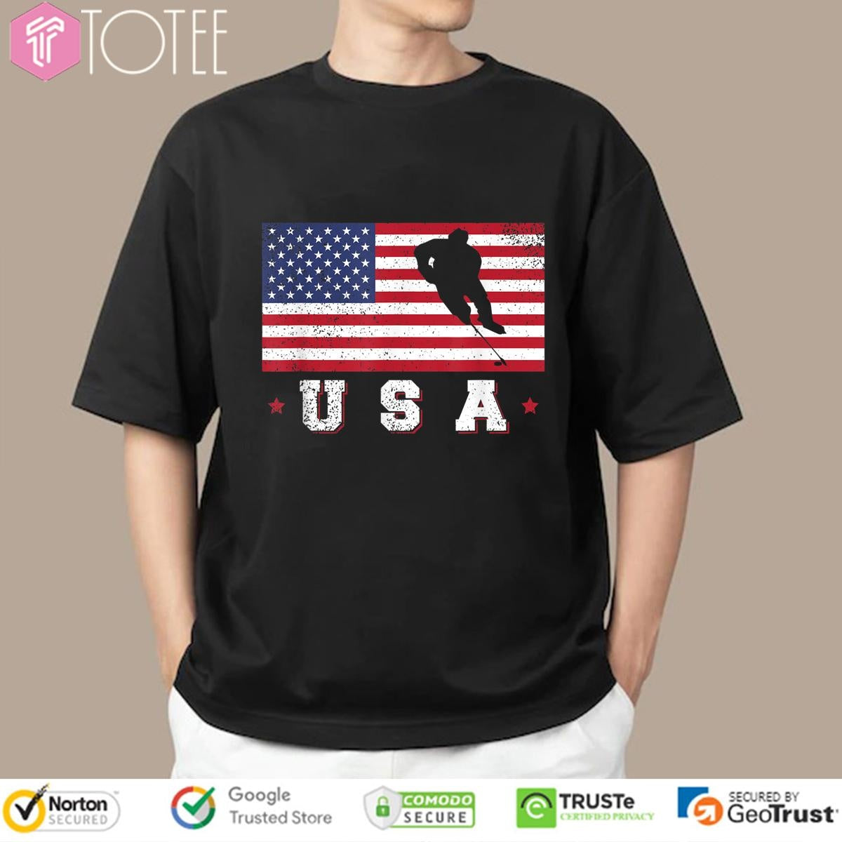 American Usa Flag Ice Hockey Patriotic 4Th Of July T-shirt