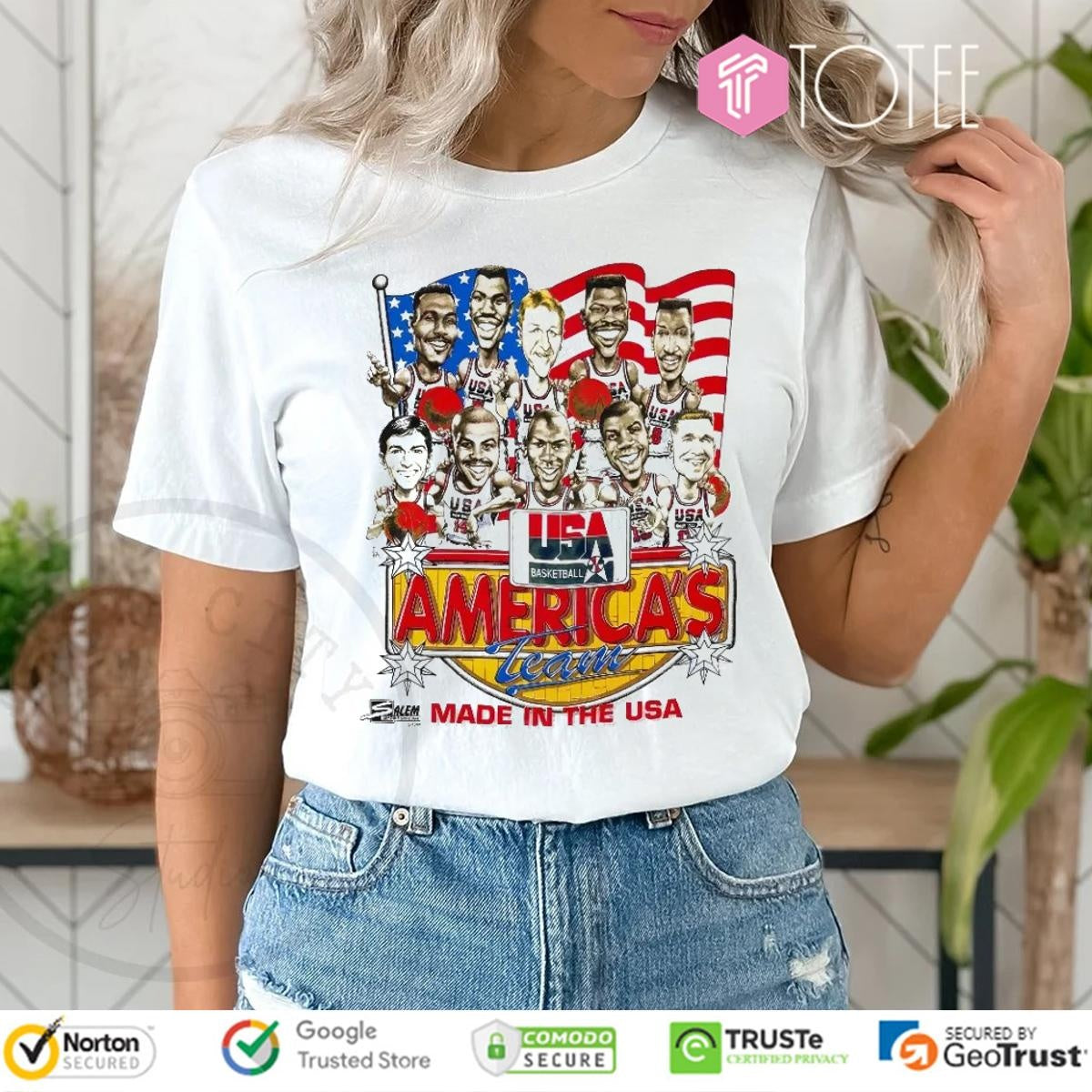 Americas Team Made In The Usa 1992 Dream Team Usa Basketball Cartoon T-shirt