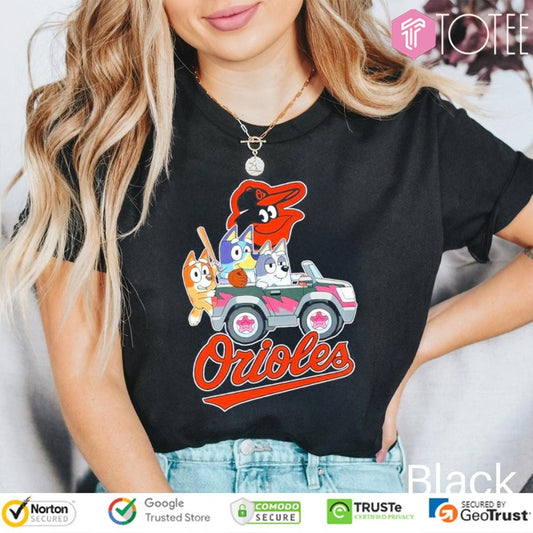Bluey Family Driving Car Baltimore Orioles Baseball T-shirt