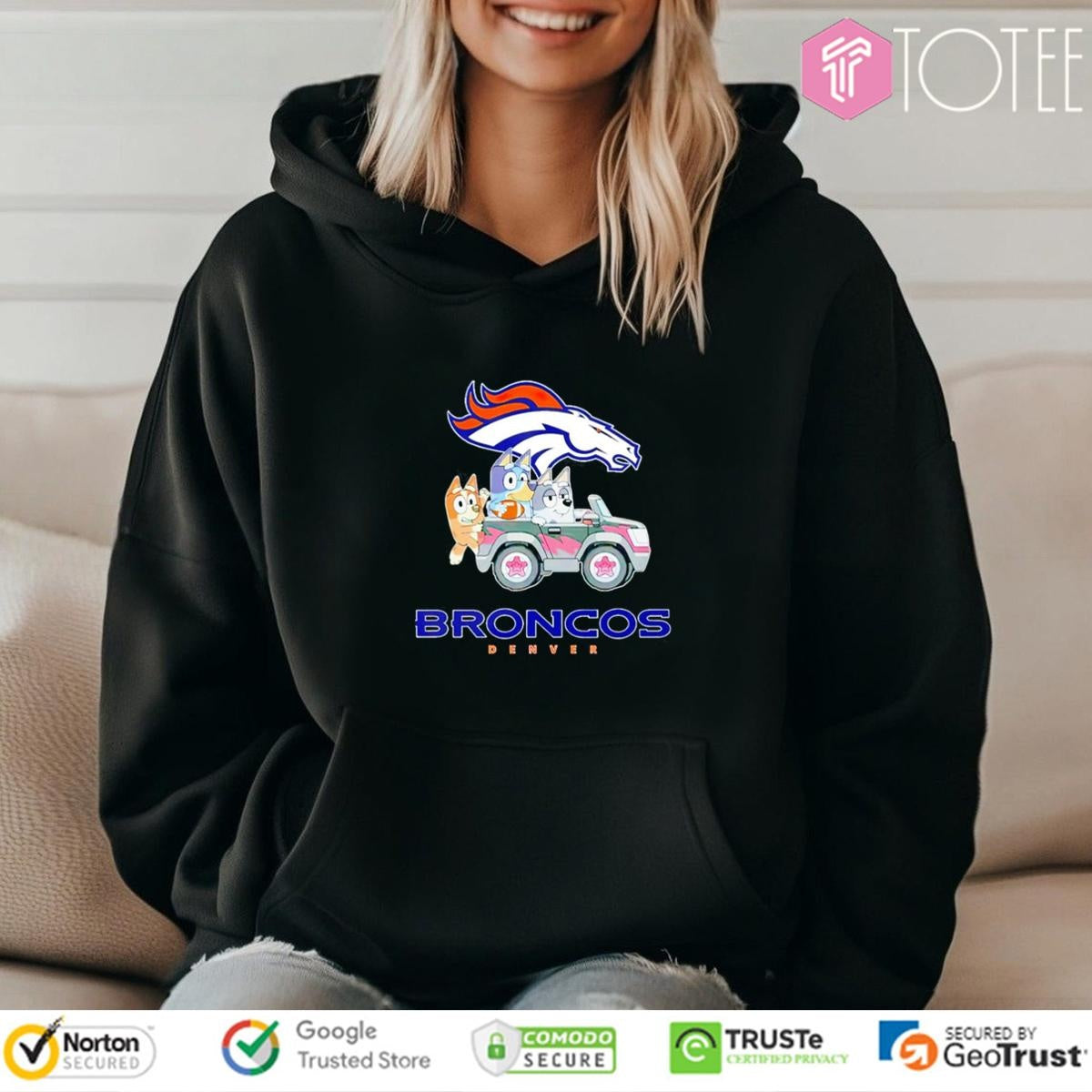 Bluey Family Driving Car Denver Broncos T-shirt