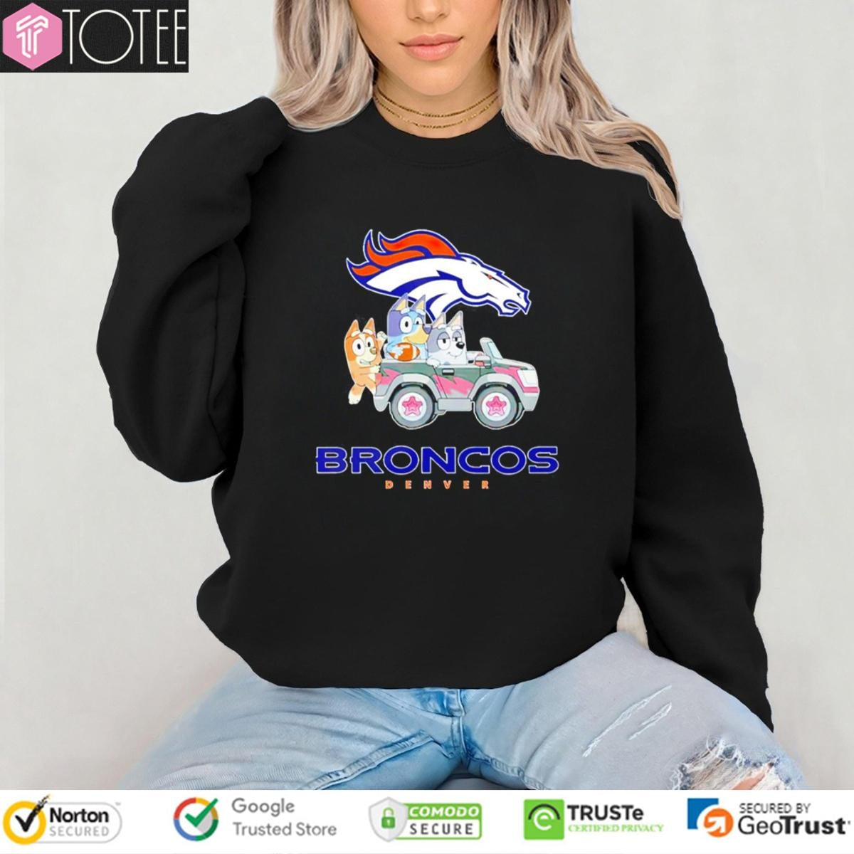 Bluey Family Driving Car Denver Broncos T-shirt