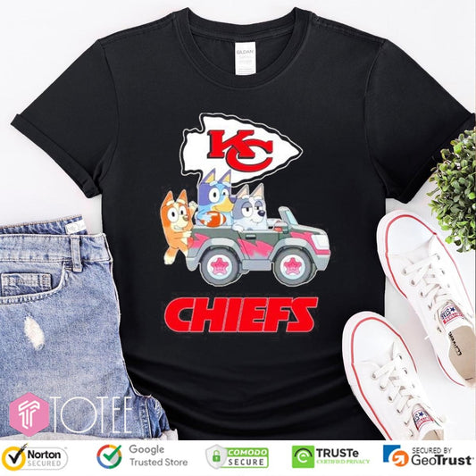 Bluey Family Driving Car Kansas City Chiefs T-shirt