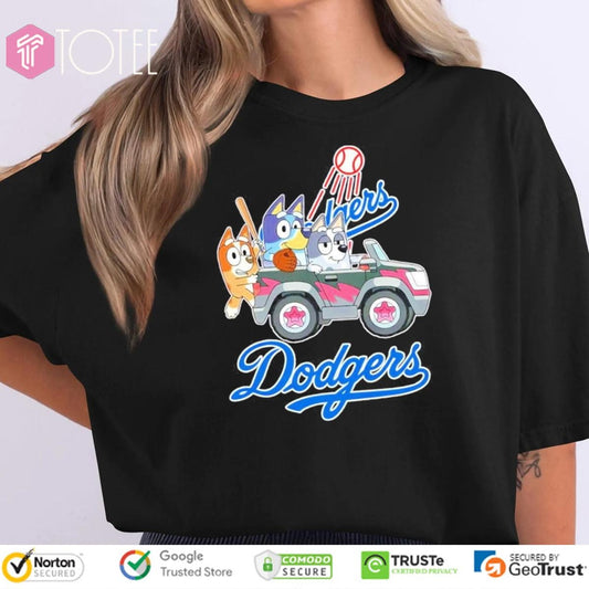 Bluey Family Driving Car Los Angeles Dodgers Baseball T-shirt