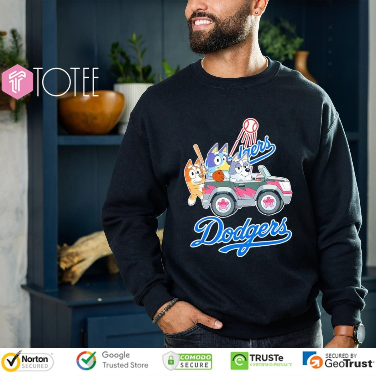 Bluey Family Driving Car Los Angeles Dodgers Baseball T-shirt