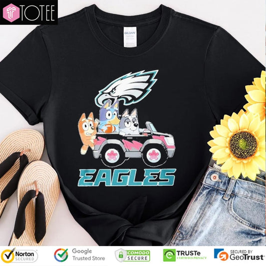 Bluey Family Driving Car Philadelphia Eagles T-shirt