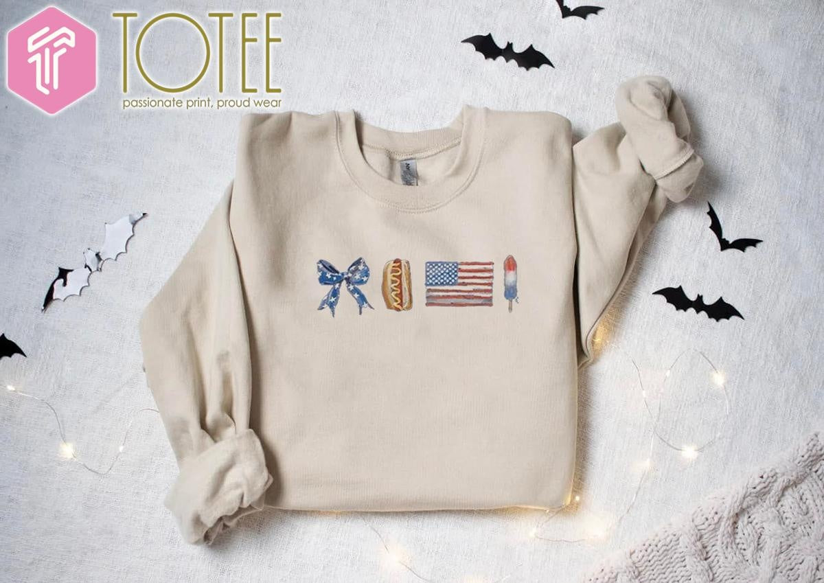 Bow Ties Hot Dog American Flag Ice Cream T-shirt