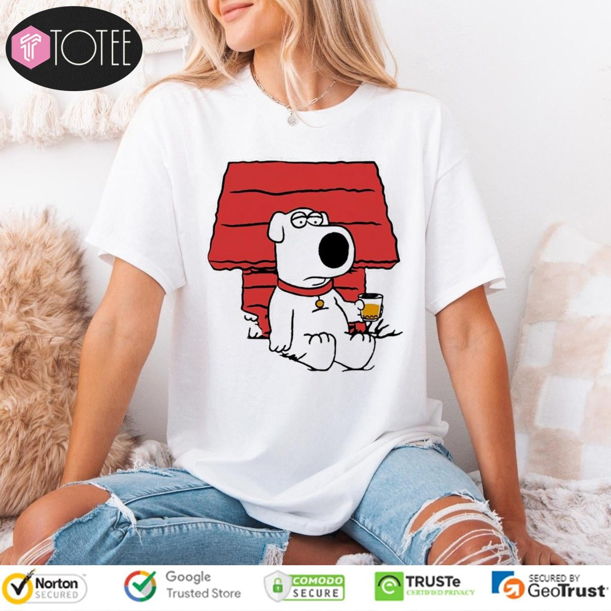 Brian Griffin From Family Guy Sitting Next To Snoopys Dog House T-shirt