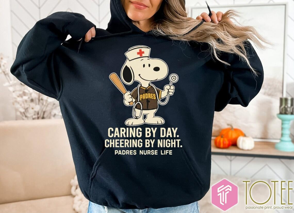 Caring By Day Cheering By Night San Diego Padres Snoopy Nurse Life T-shirt