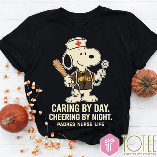 Caring By Day Cheering By Night San Diego Padres Snoopy Nurse Life T-shirt