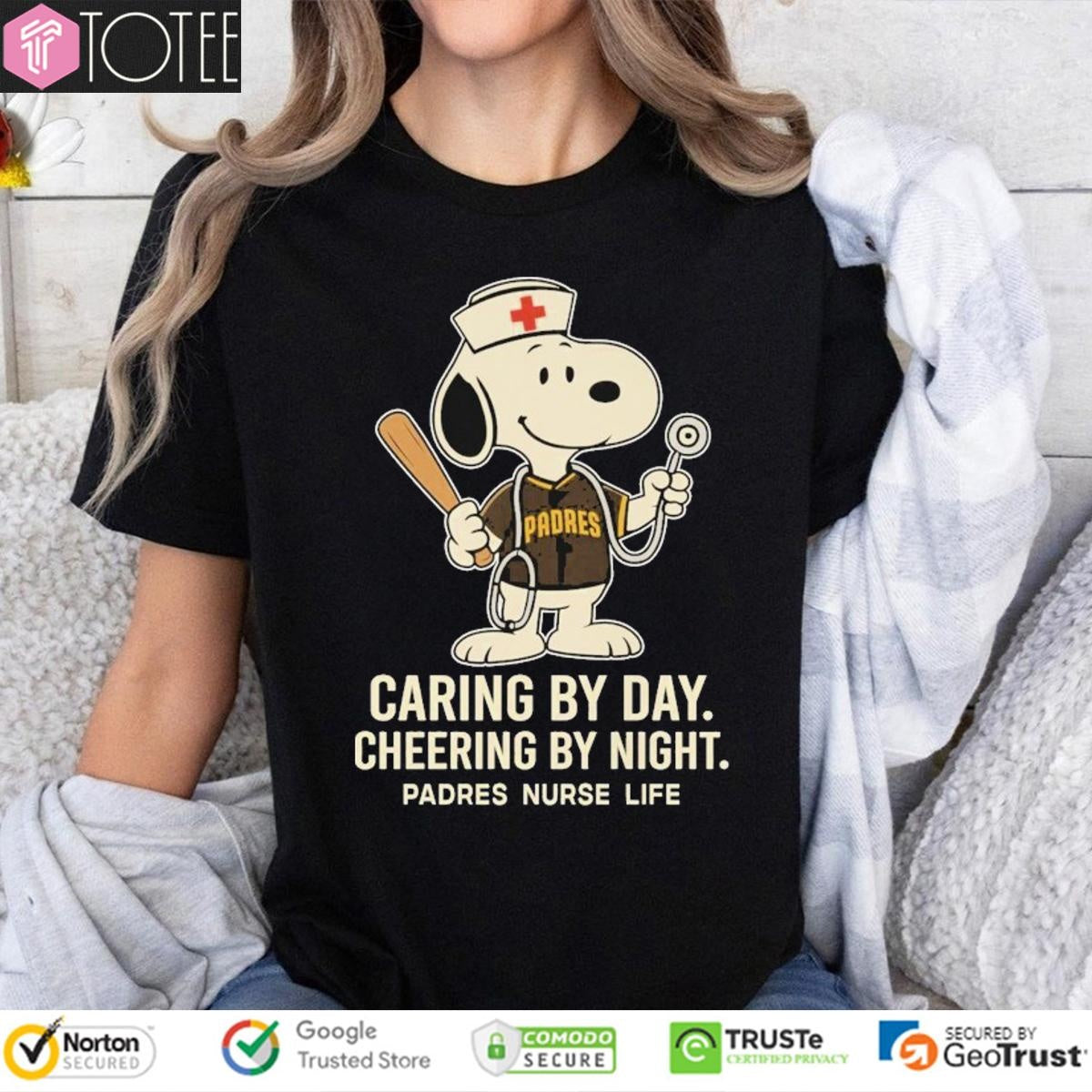 Caring By Day Cheering By Night San Diego Padres Snoopy Nurse Life T-shirt