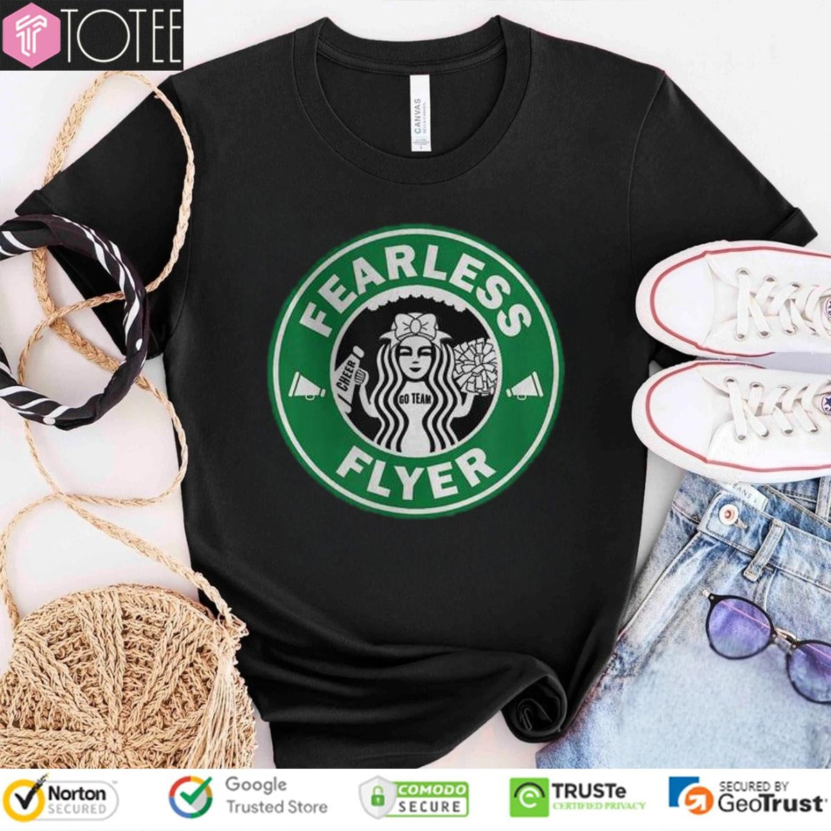 Cheer Fearless Flyer Girls Starbucks Logo Squad Women T-shirt