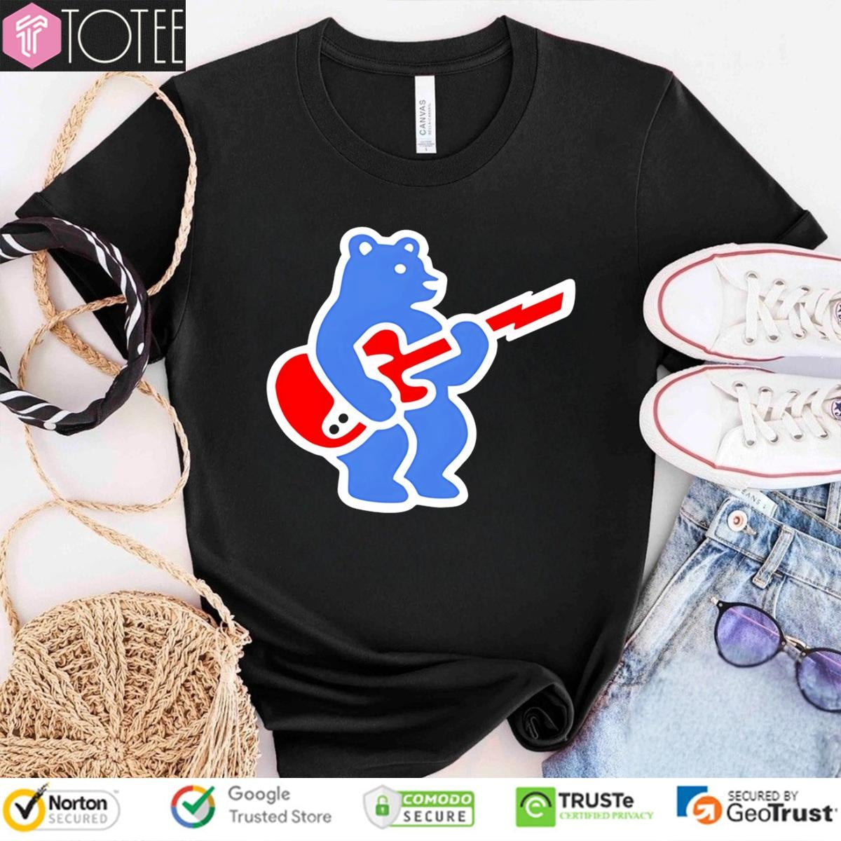Chicago Cubs Bear Play Guitar Logo T-shirt