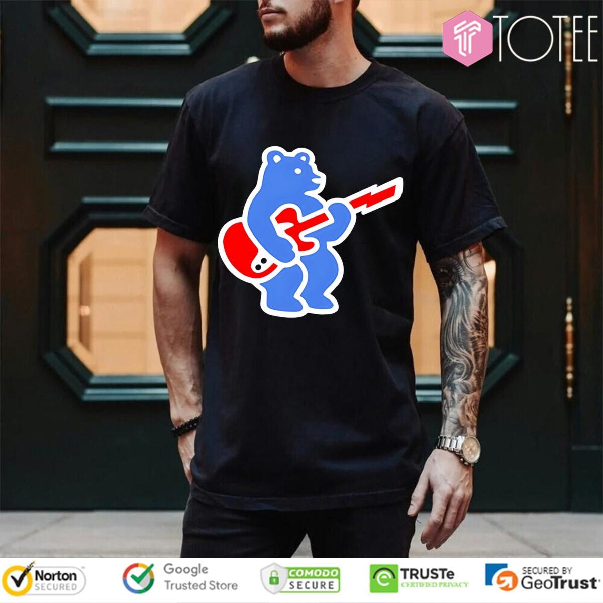 Chicago Cubs Bear Play Guitar Logo T-shirt