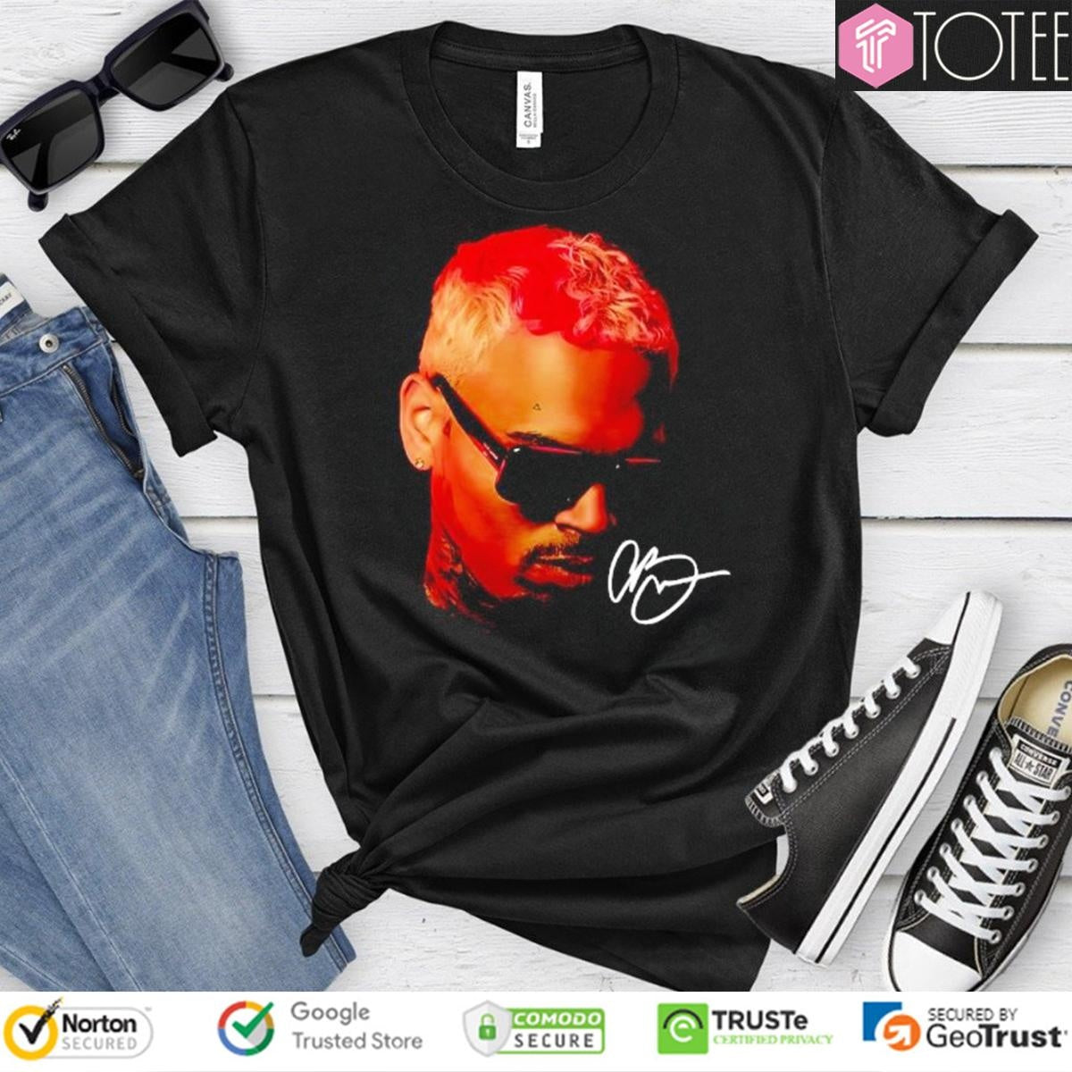 Chris Brown Pink Hair Big Head Portrait Signature T-shirt