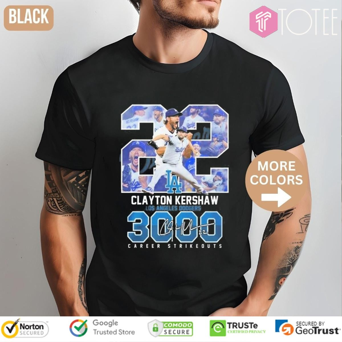 Clayton Kershaw 22 Los Angeles Dodgers 3000 Career Strikeouts Signature T-shirt