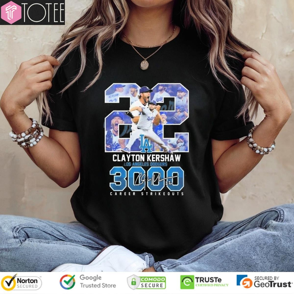 Clayton Kershaw 22 Los Angeles Dodgers 3000 Career Strikeouts Signature T-shirt