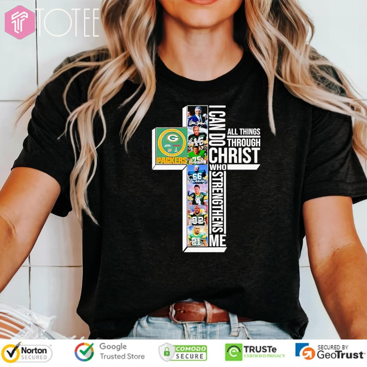 Cross Green Bay Packers 4 Time Super Bowl Champions Signatures T-shirt