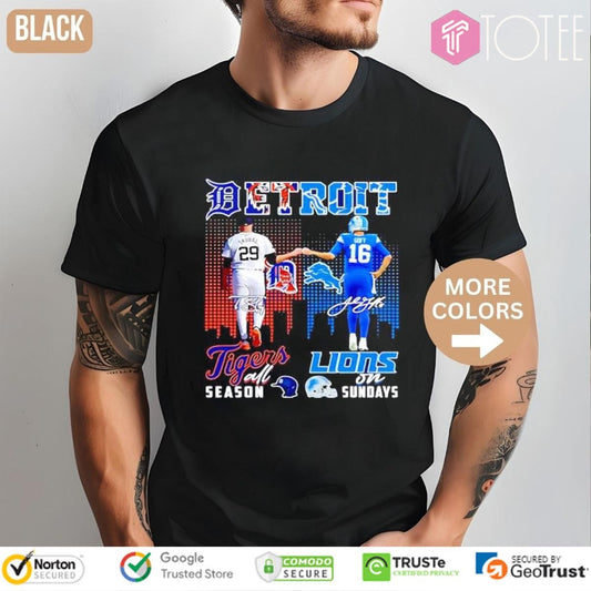 Detroit Tigers Lions Skubal Goff All Season On Sundays Signatures T-shirt