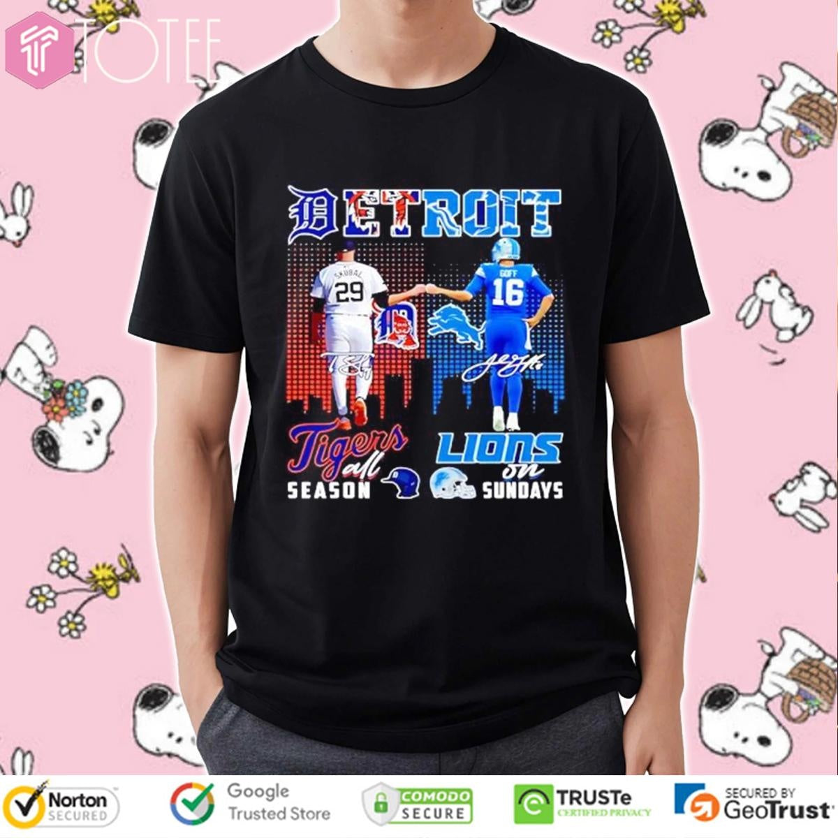 Detroit Tigers Lions Skubal Goff All Season On Sundays Signatures T-shirt