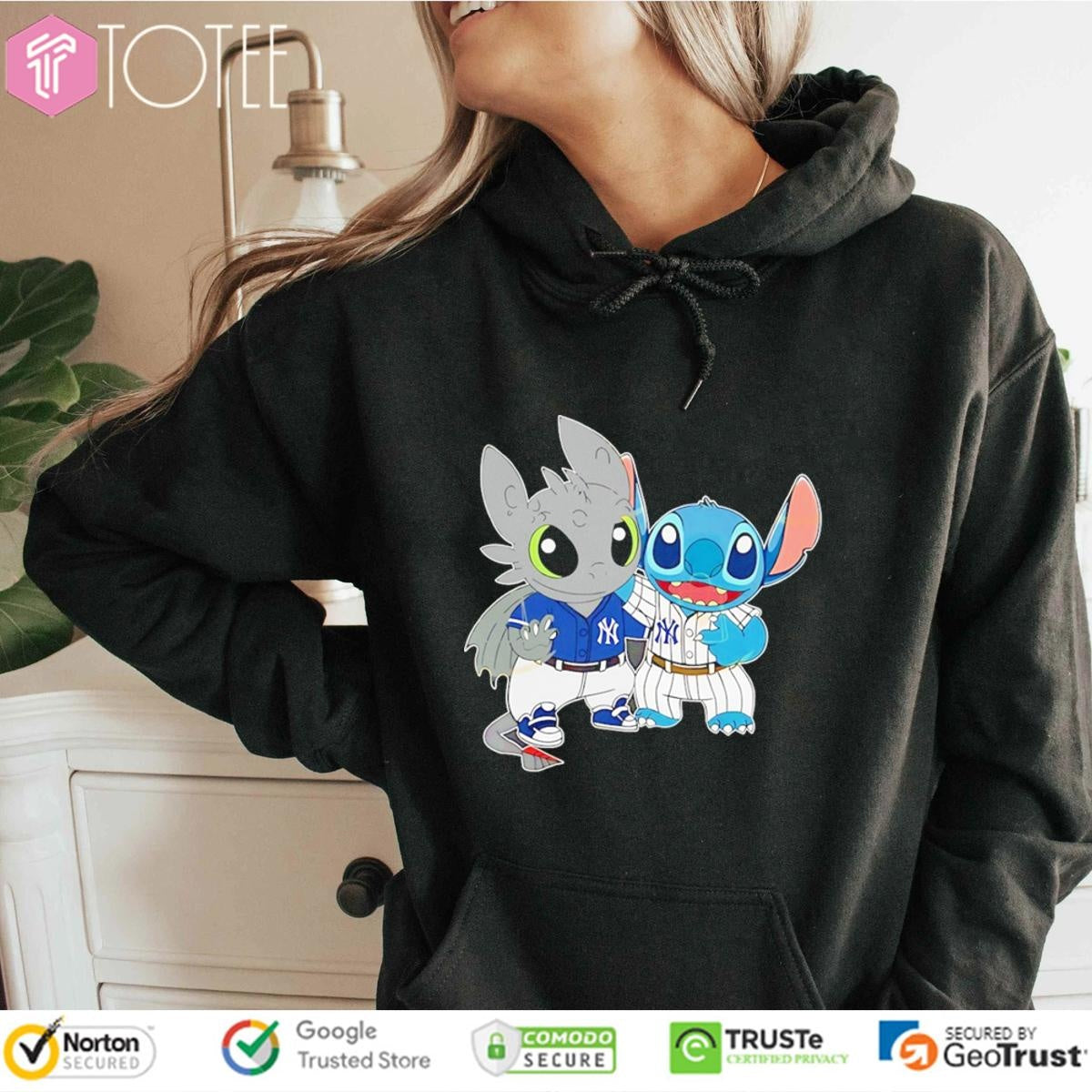 Disney Stitch Toothless New York Yankees Baseball T-shirt