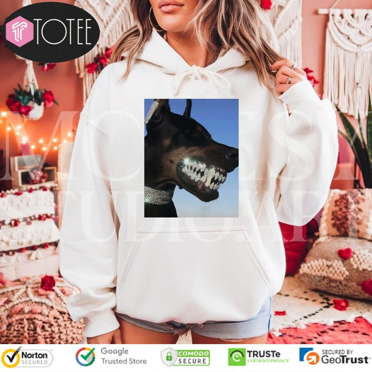 Doberman Iced Out Bling Dog Teeth Meme T-shirt