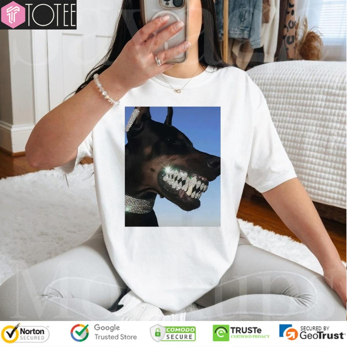 Doberman Iced Out Bling Dog Teeth Meme T-shirt
