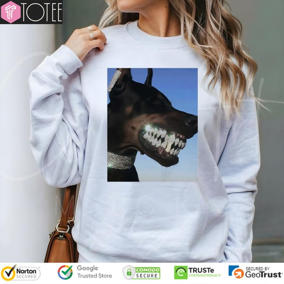 Doberman Iced Out Bling Dog Teeth Meme T-shirt