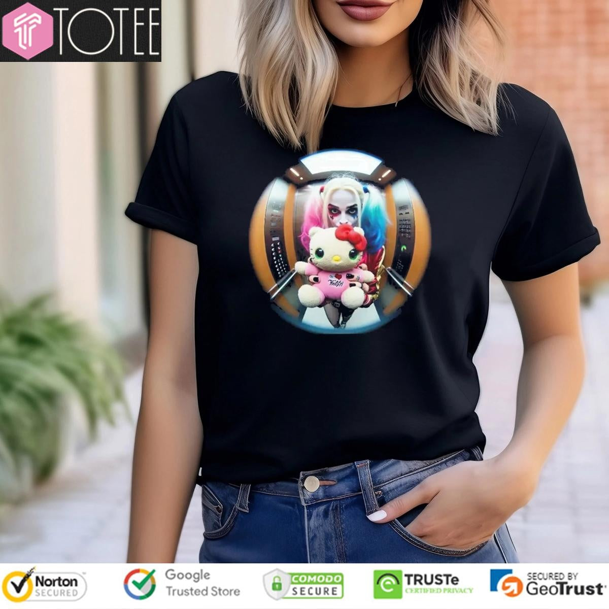 Harley Quinn And Hello Kitty Elevator Fisheye Lens T-shirt