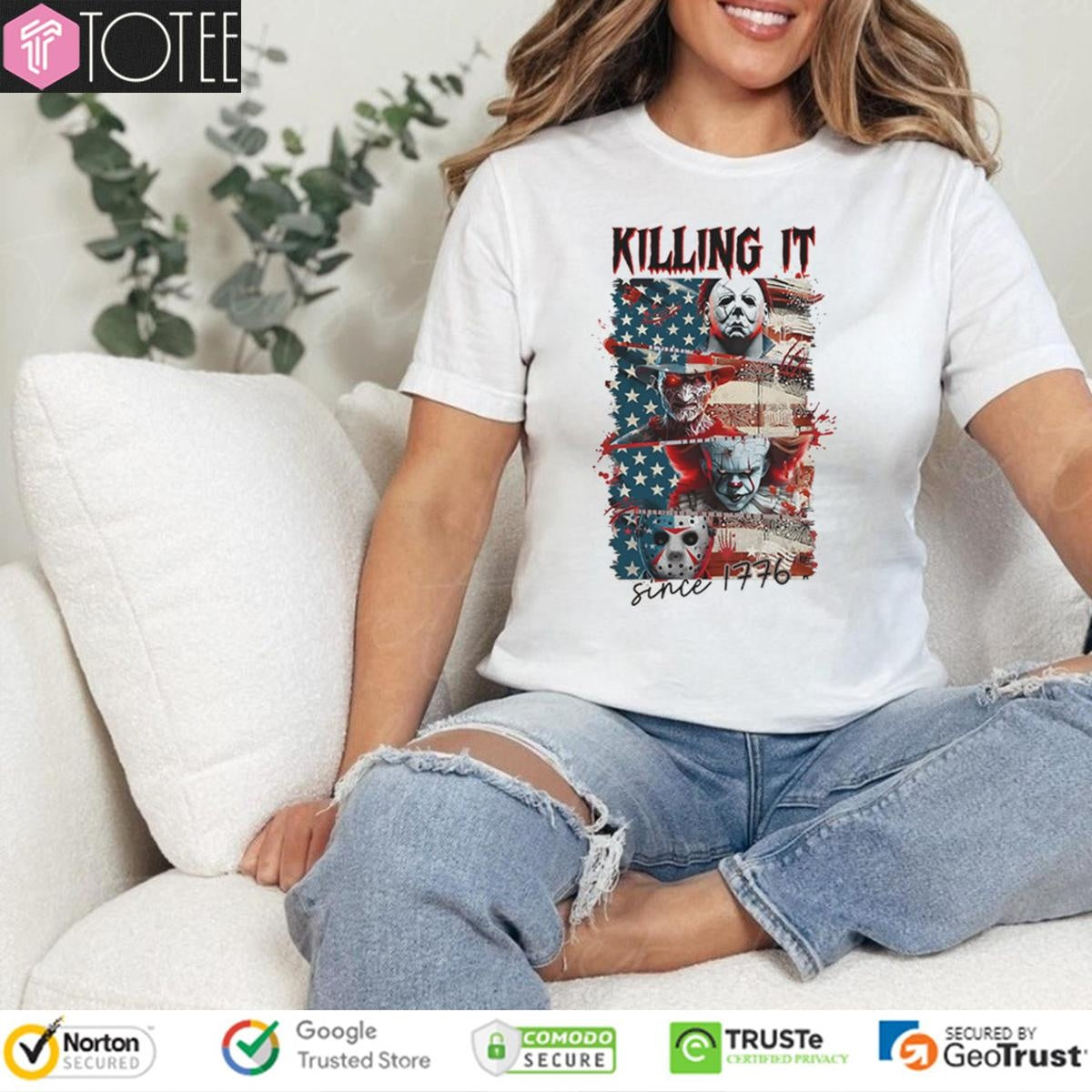 Horror Characters Killing It Since 1776 4Th Of July American Flag T-shirt