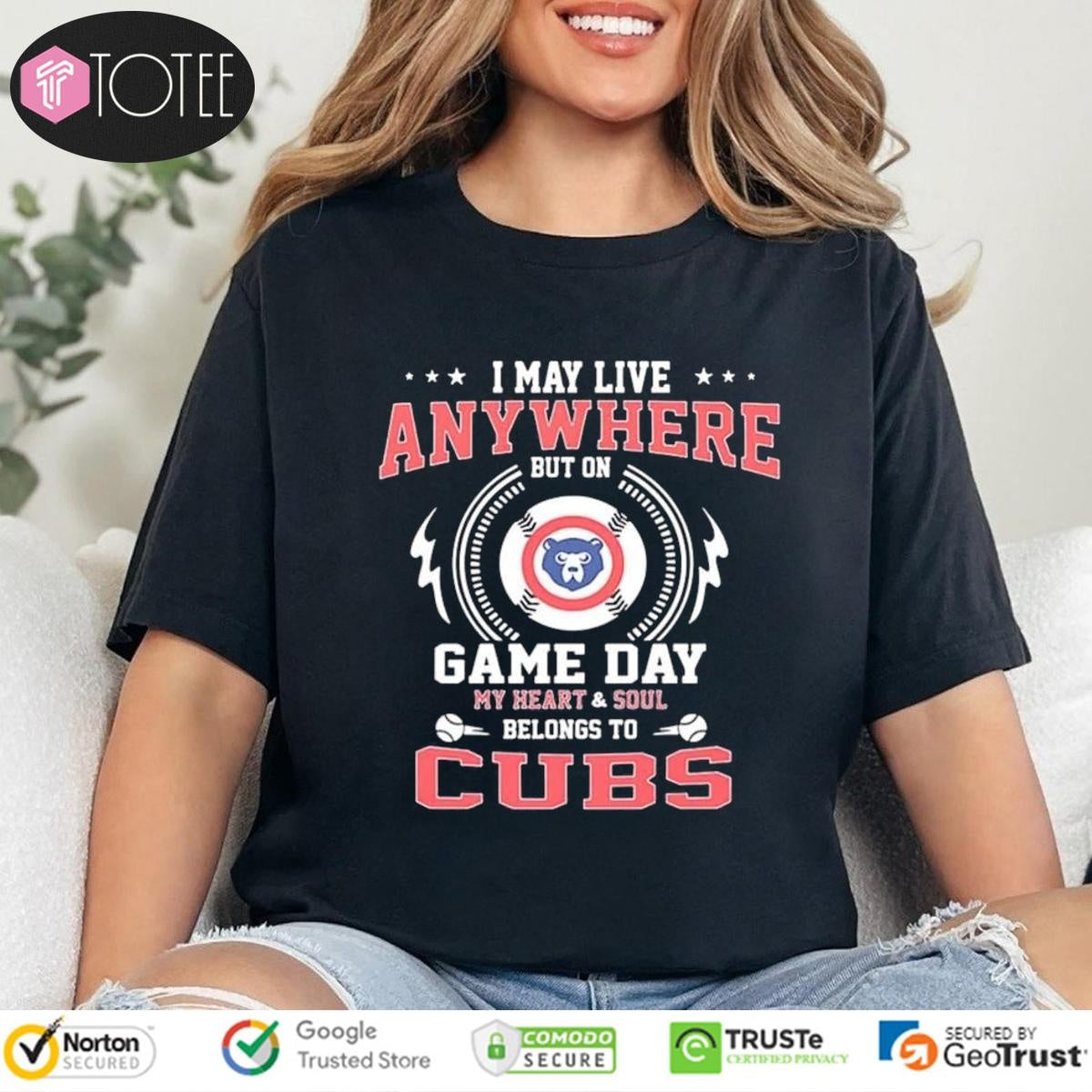 I May Live Anywhere But On Game Day My Heart Soul Belongs To Cubs Baseball T-shirt