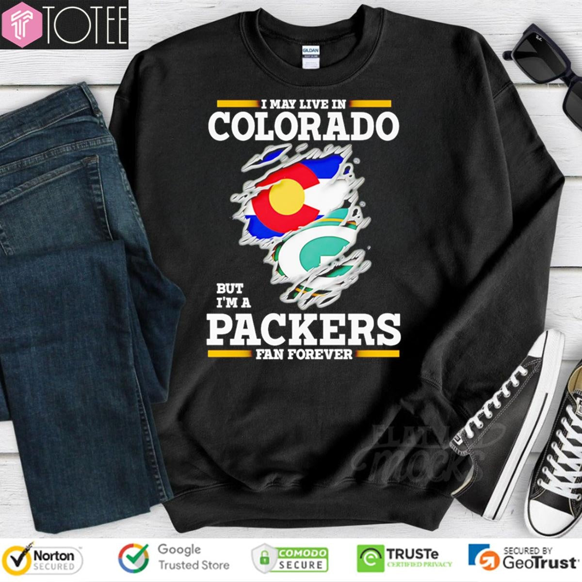 I May Live In Colorado But Im A Green Bay Packers Fan Forever Torn T-shirt