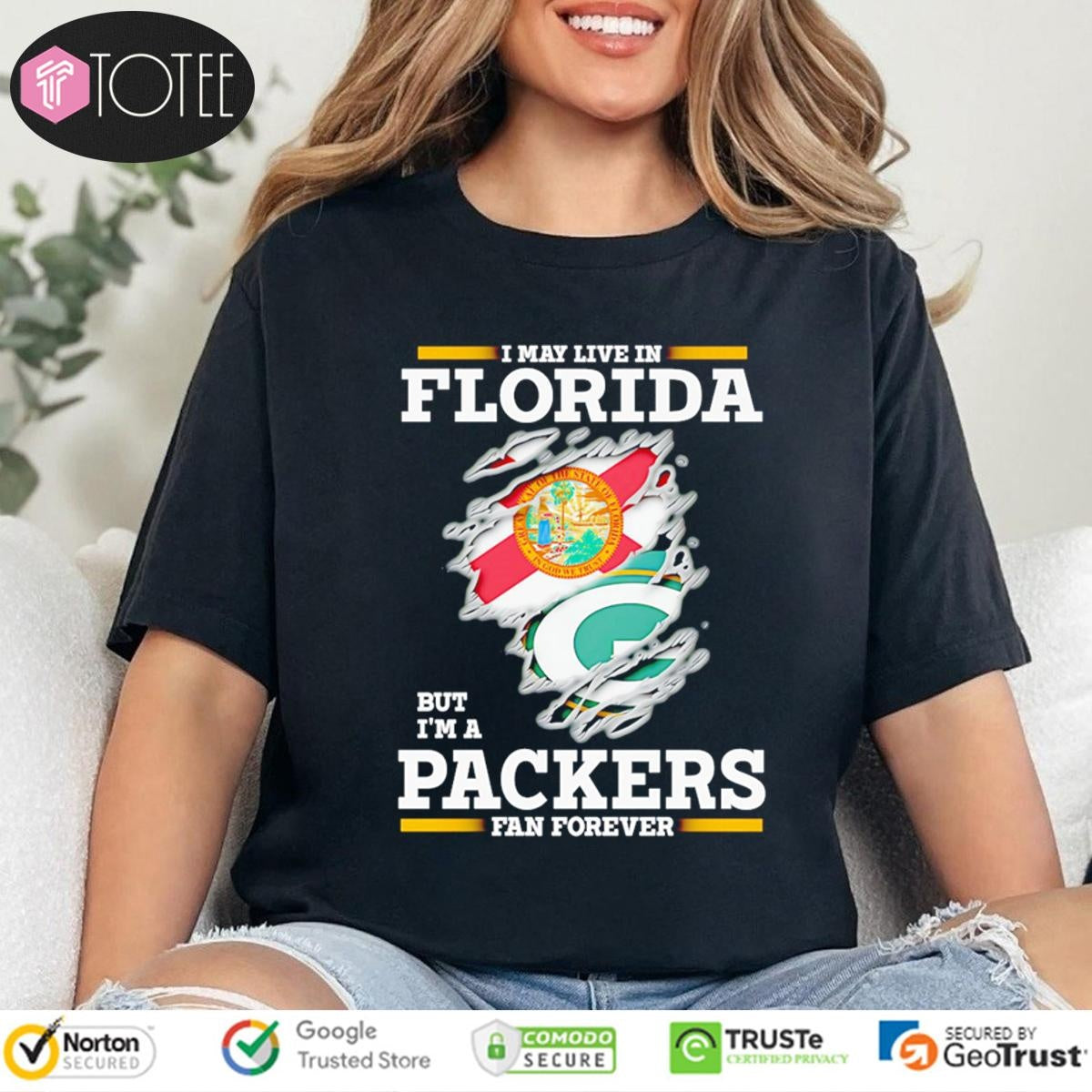 I May Live In Florida But Im A Green Bay Packers Fan Forever Torn T-shirt