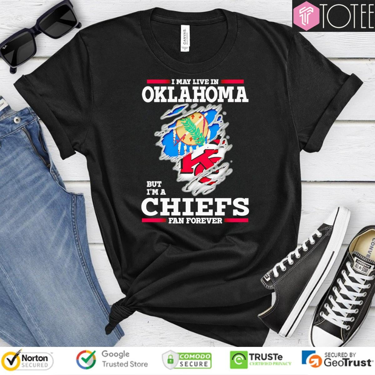 I May Live In Oklahoma But Im A Kansas City Chiefs Fan Forever Torn T-shirt