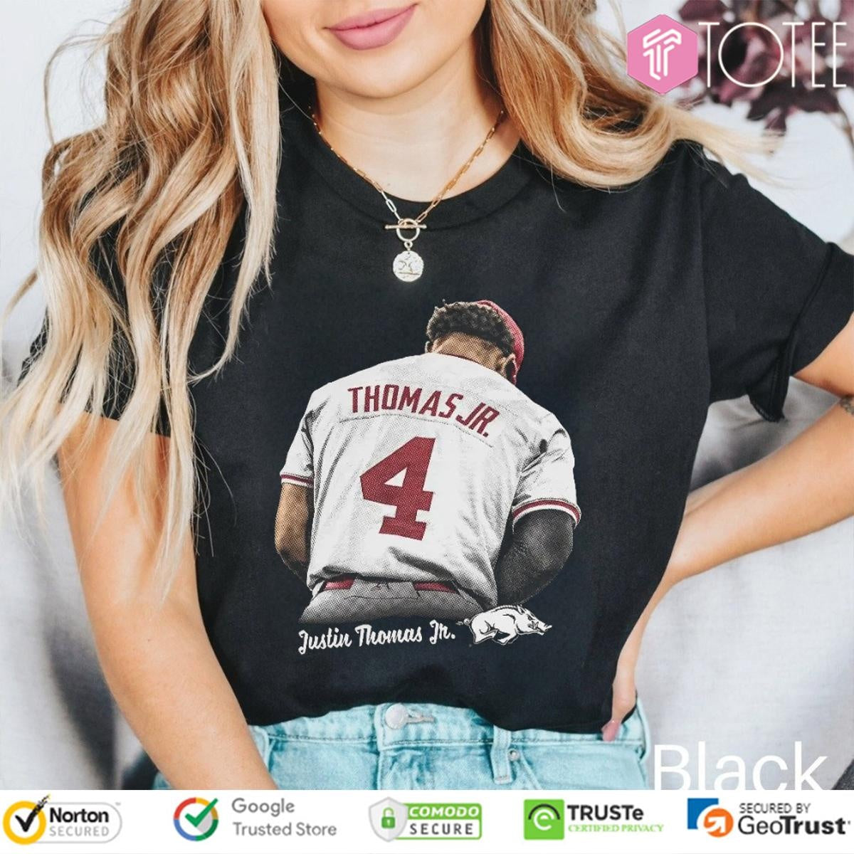 Justin Thomas Jr. 4 Arkansas Razorbacks Baseball T-shirt