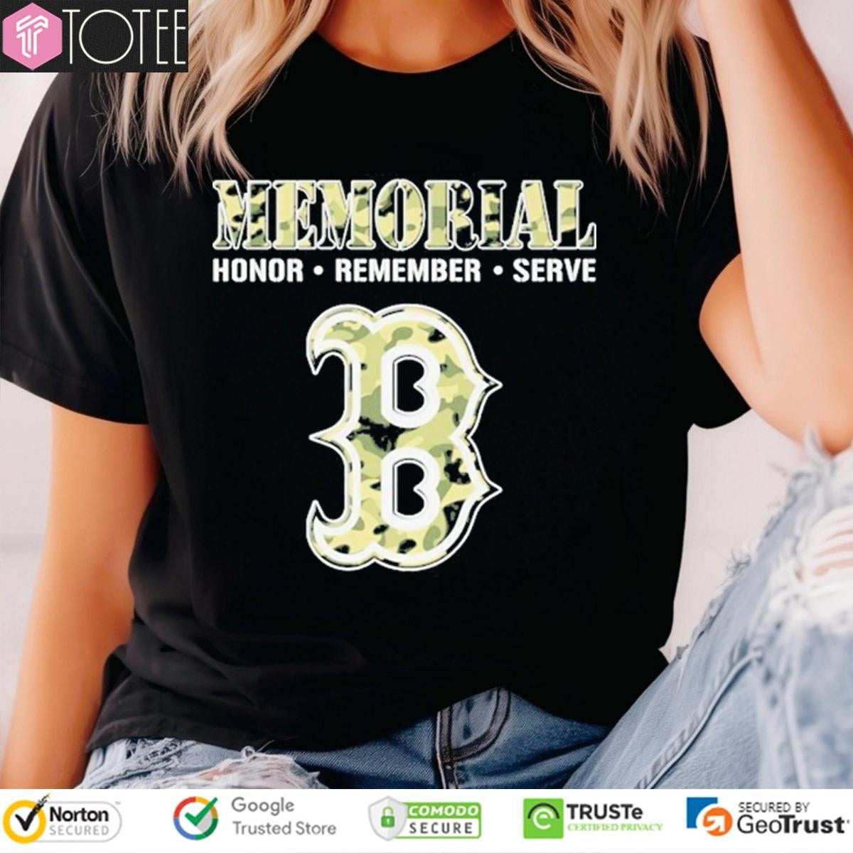 Memorial Honor Remember Serve Camo Boston Red Sox Logo Baseball T-shirt
