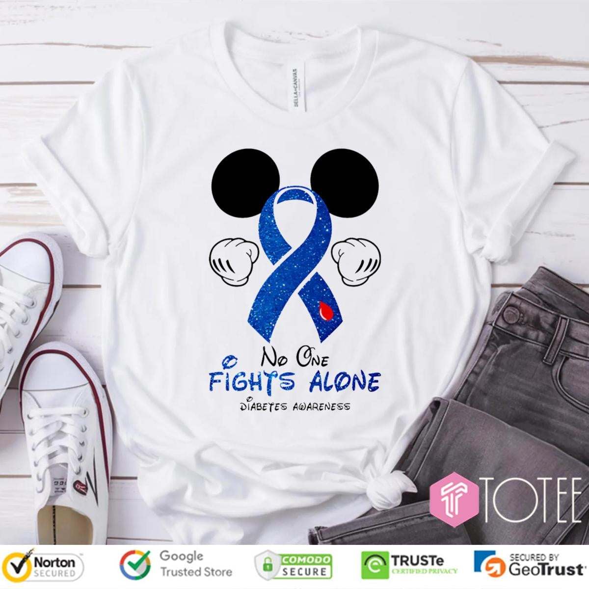 No One Fights Alone Mickey Diabetes Awareness T-shirt