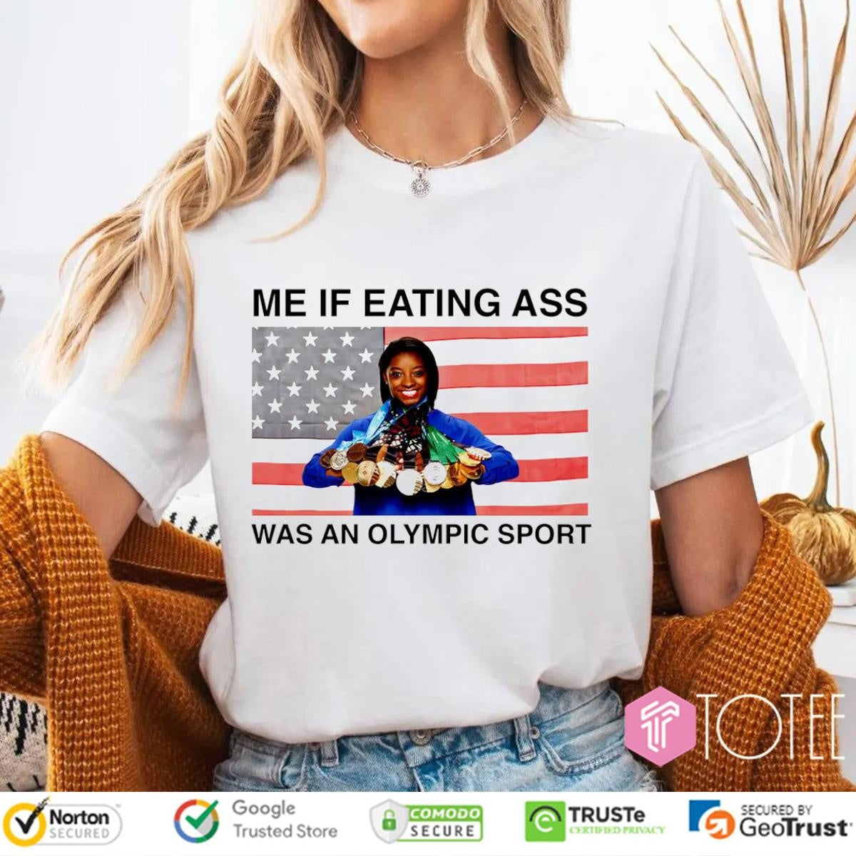 Simone Biles Me If Eating Ass Was An Olympic Sport American Flag T-shirt