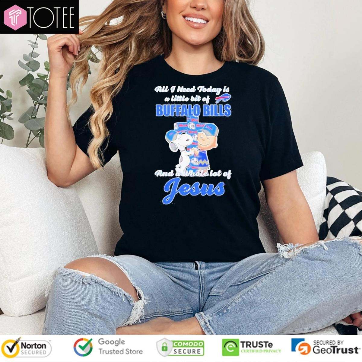 Snoopy Charlie Cross All I Need Today Is A Little Bit Of Buffalo Bills Jesus T-shirt