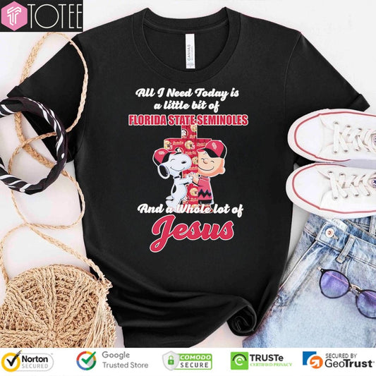 Snoopy Charlie Cross All I Need Today Is A Little Bit Of Florida State Seminoles Jesus T-shirt