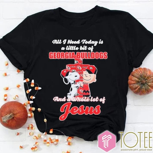 Snoopy Charlie Cross All I Need Today Is A Little Bit Of Georgia Bulldogs Jesus T-shirt
