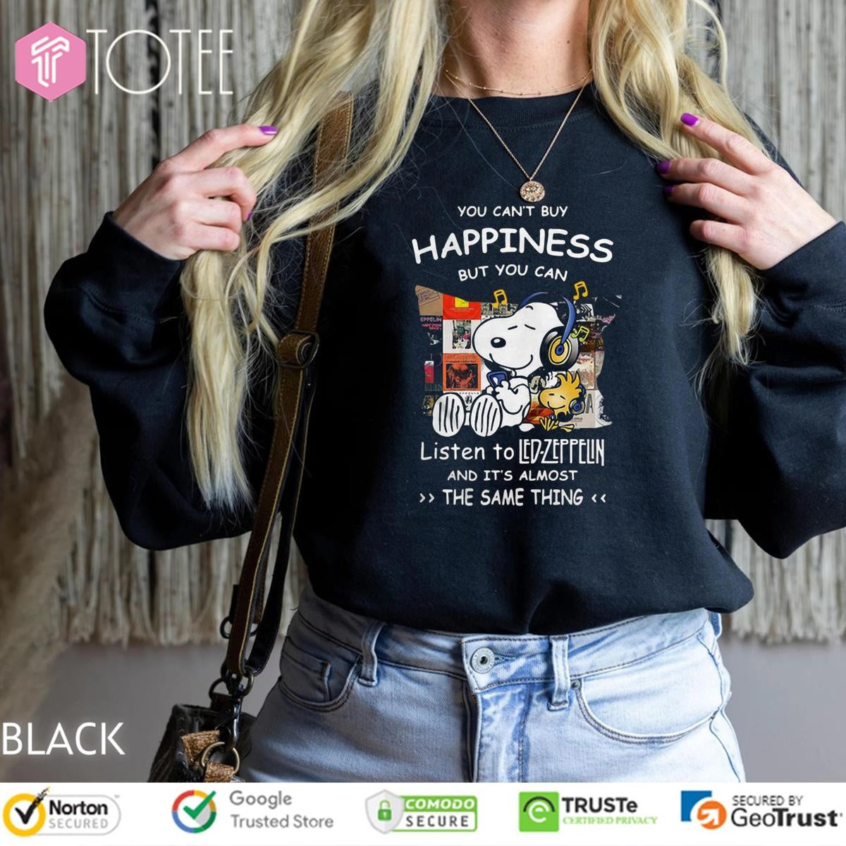 Snoopy Woodstock Happiness Listen To Led Zeppelin The Same Thing sweatshirt