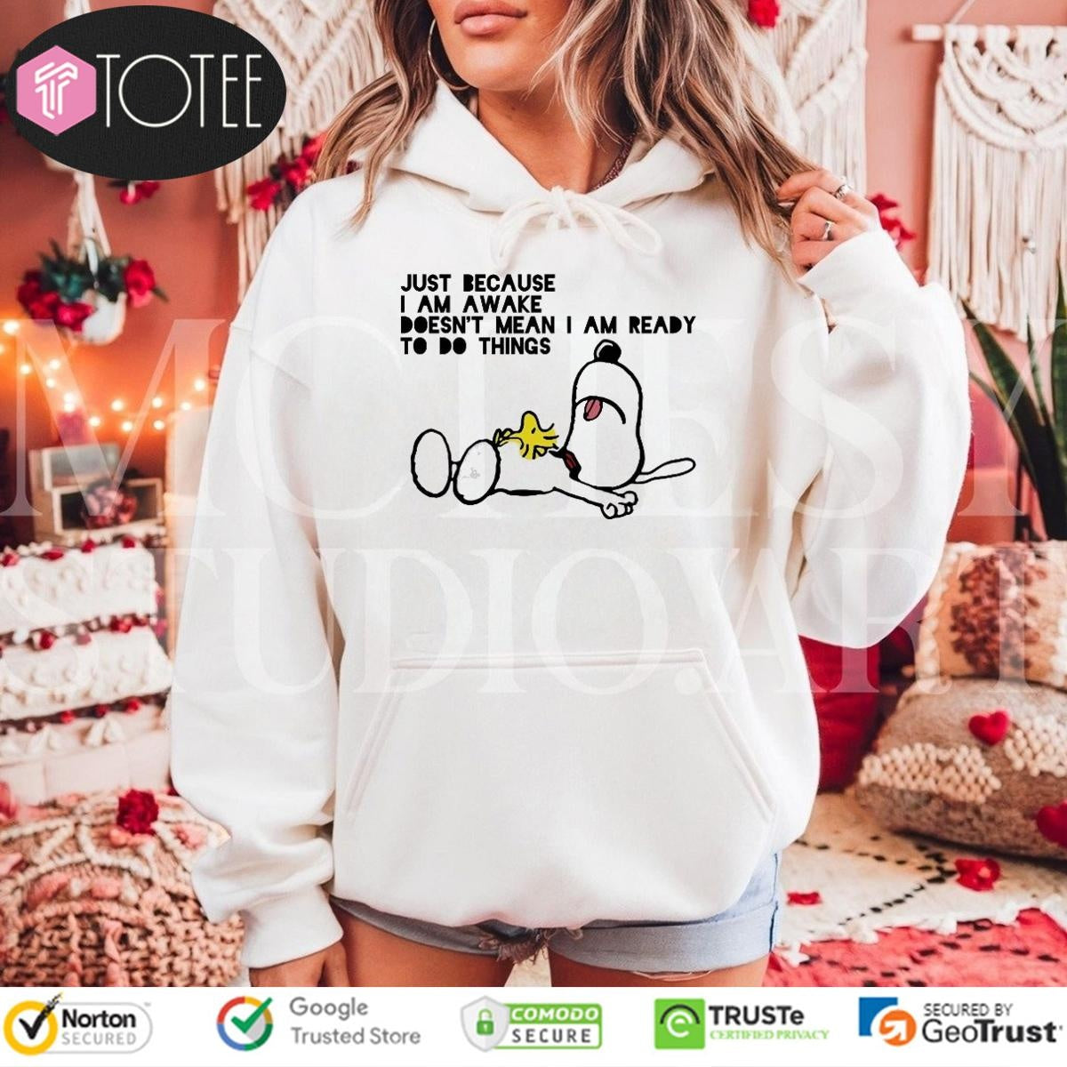 Snoopy Woodstock Just Because I Am Awake Doesnt Mean I Am Ready To Do Things T-shirt