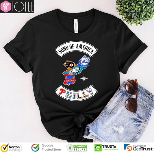 Sons Of America Philadelphia Sports Teams Parody Sons Of Anarchy Logo T-shirt