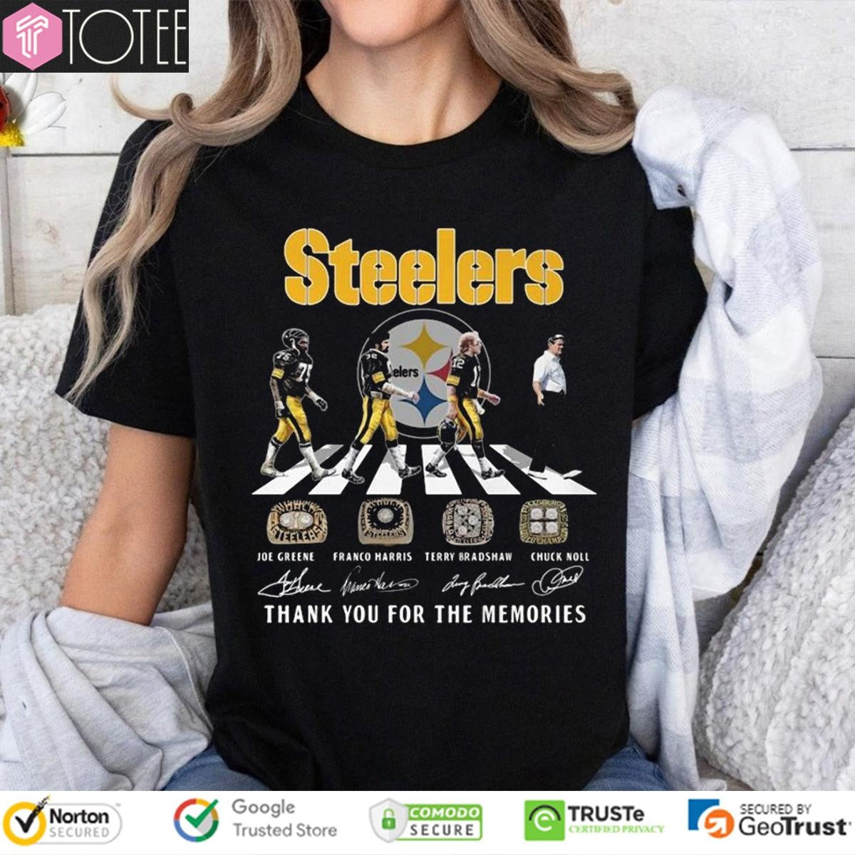 Steelers Greene Harris Bradshaw Chuck Noll Abbey Road Signatures T-shirt
