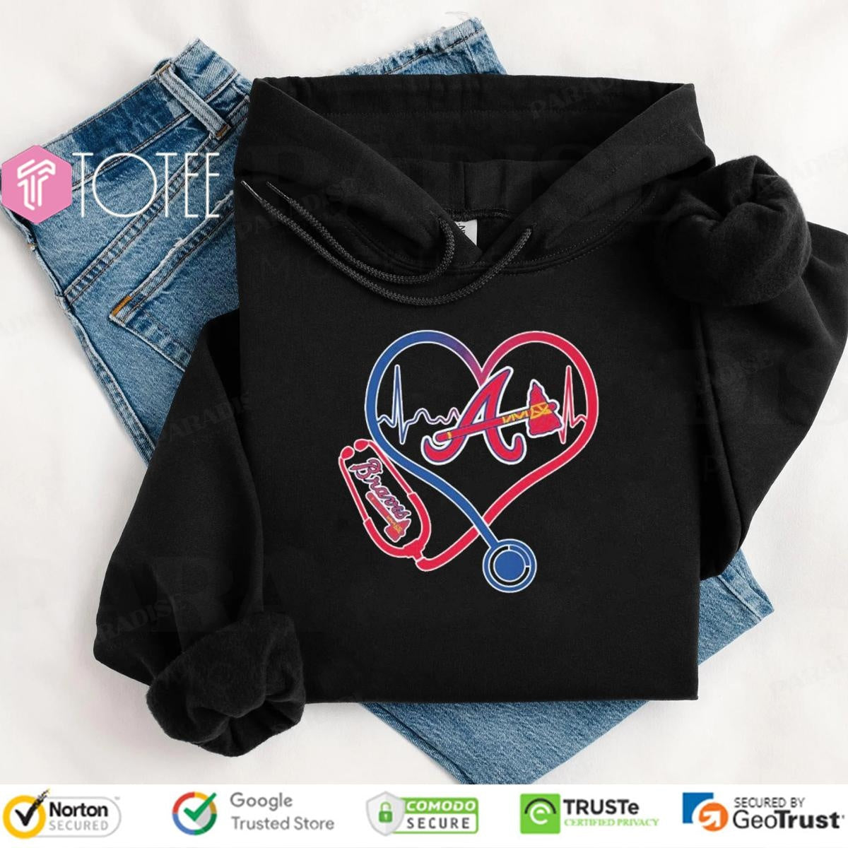 Stethoscope Heartbeat Nurse Atlanta Braves Baseball T-shirt