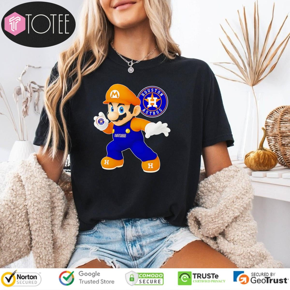 Super Mario Holding Baseball Houston Astros T-shirt