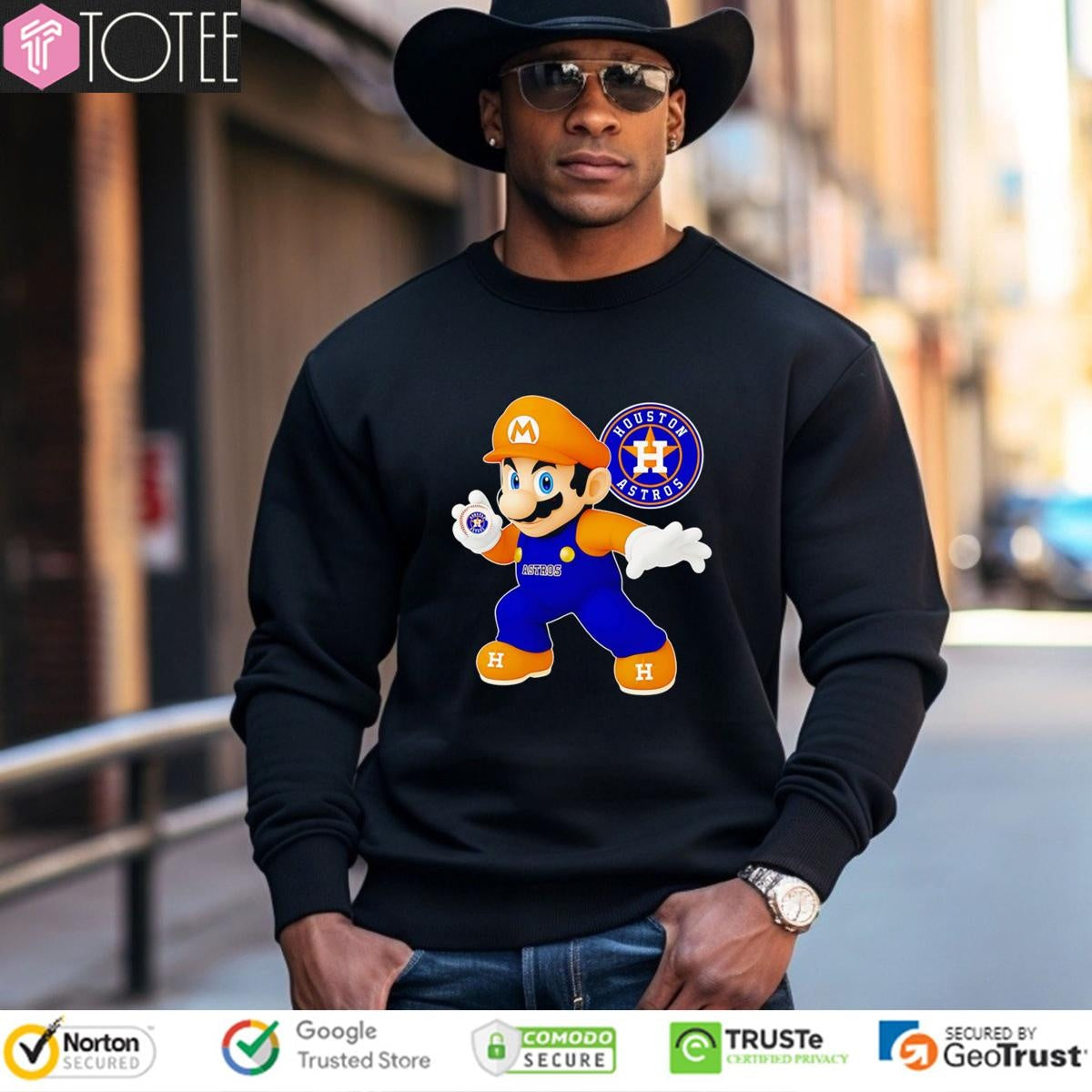 Super Mario Holding Baseball Houston Astros T-shirt